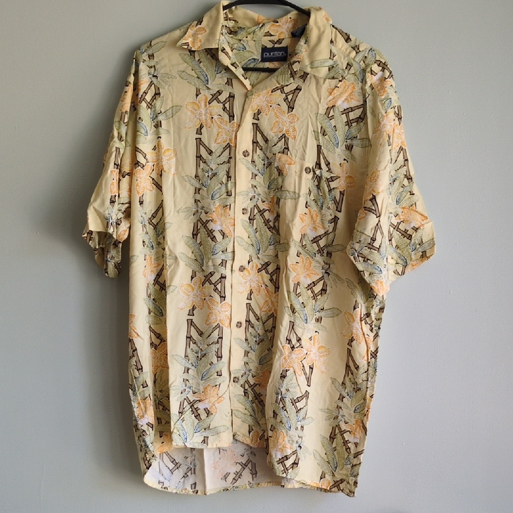 Men's Tropical Print Short Sleeve Shirt - Yellow